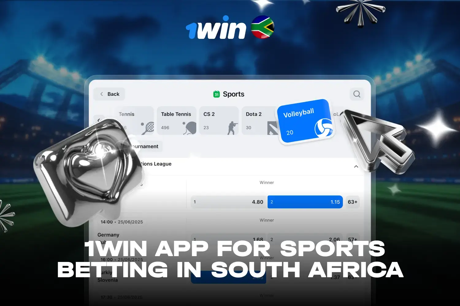 Sports betting interface listing popular disciplines like Football and Cricket