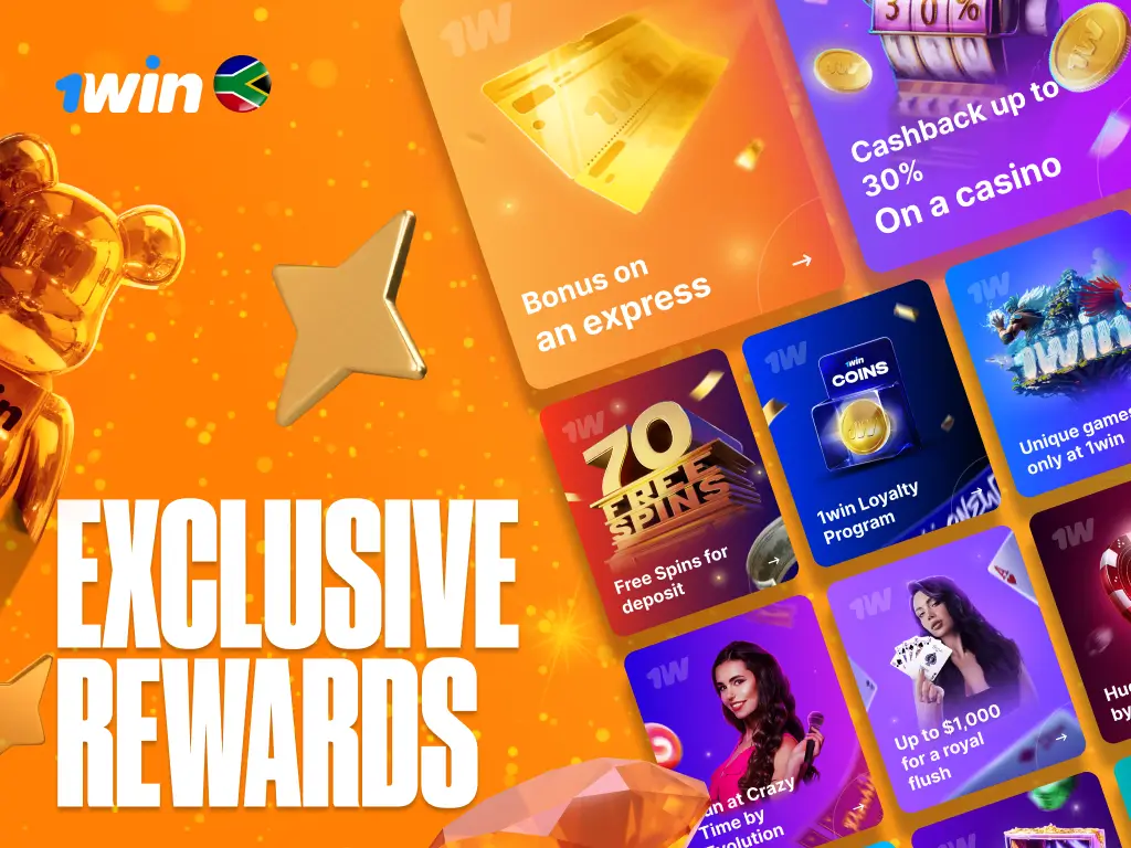 Graphics illustrating the 1win loyalty program rewards and coins system