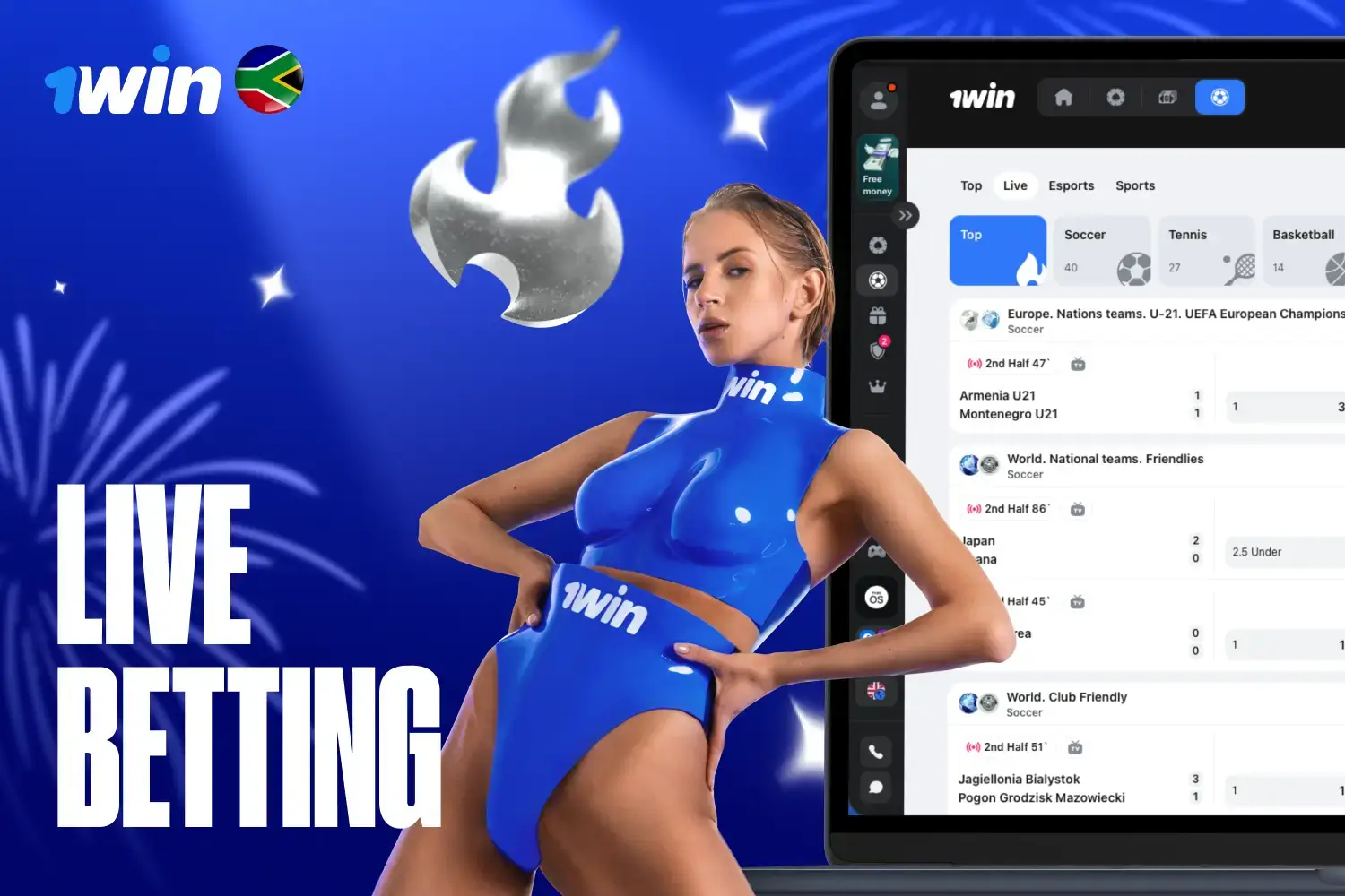 Live betting section with real-time odds and visual updates