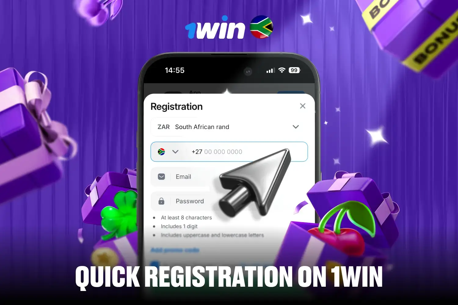 Quick registration form interface requiring phone number and email for new users